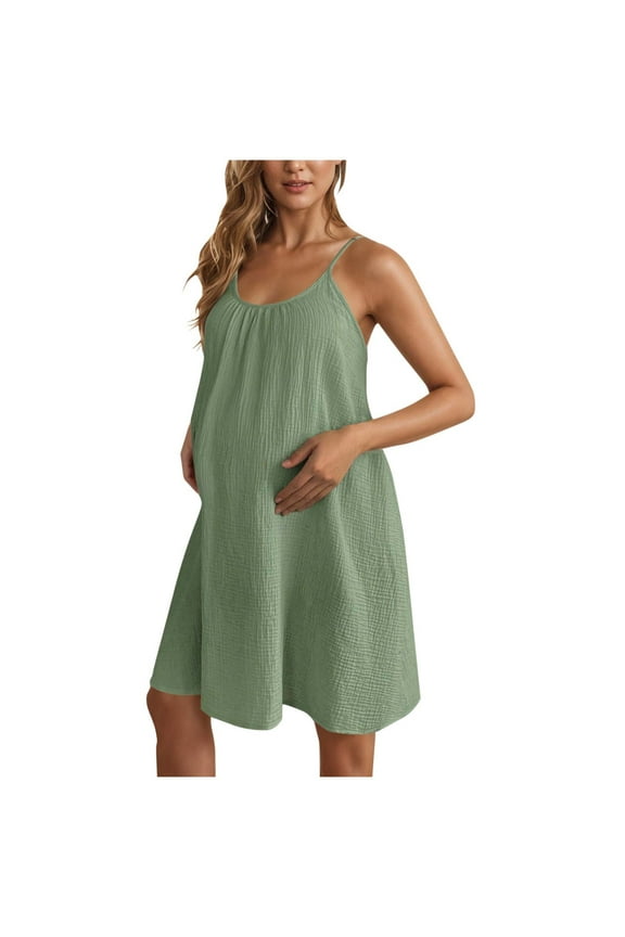 Green Maternity Dress Sleeveless Adjustable Spaghetti Straps Summer Beach Flowy Dress for Baby Shower