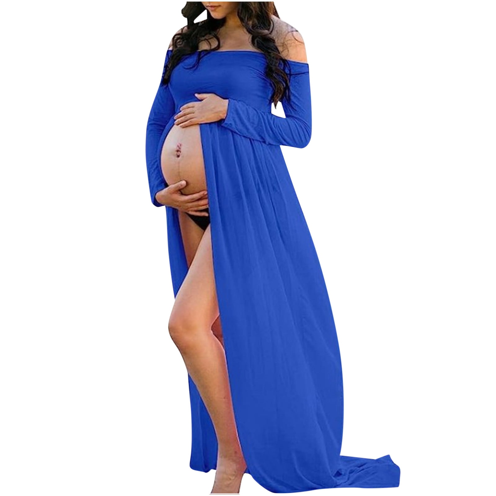 chinese dress ladies Women Ruched V Neck Long Sleeve Tulle Maternity Dress Chiffon Casual  Elegant Fitted Photography Gown Slim Fit Flowy Wedding Party Beach Pregnancy  Maxi Dress for Baby Shower Photo Shoot Burgundy Medium at main image 1
