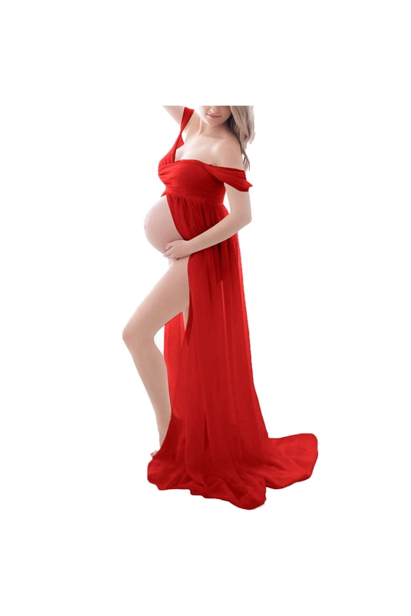 Maternity Dress Photoshoot Off Shoulder Slim Chiffon Maxi Dress Elegant Wedding Party Gowns