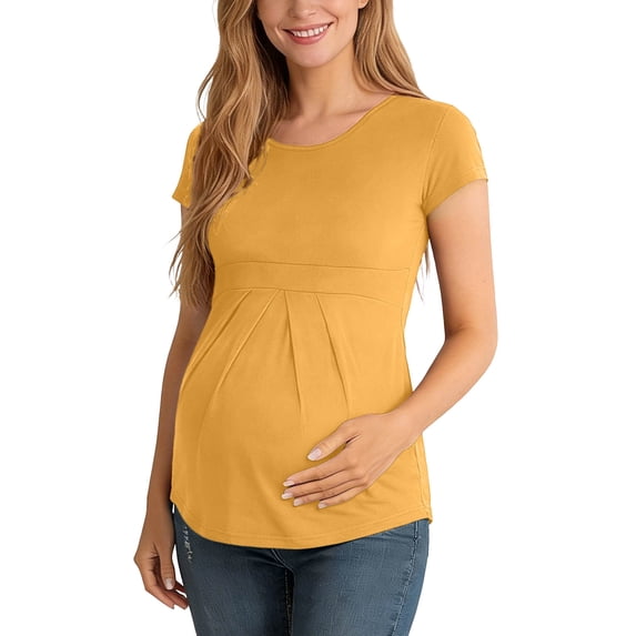 Diufon Maternity Tops for Women Short Sleeve Crewneck Pregnancy Pleated Tunic Shirts Casual Soft Nursing Blouse