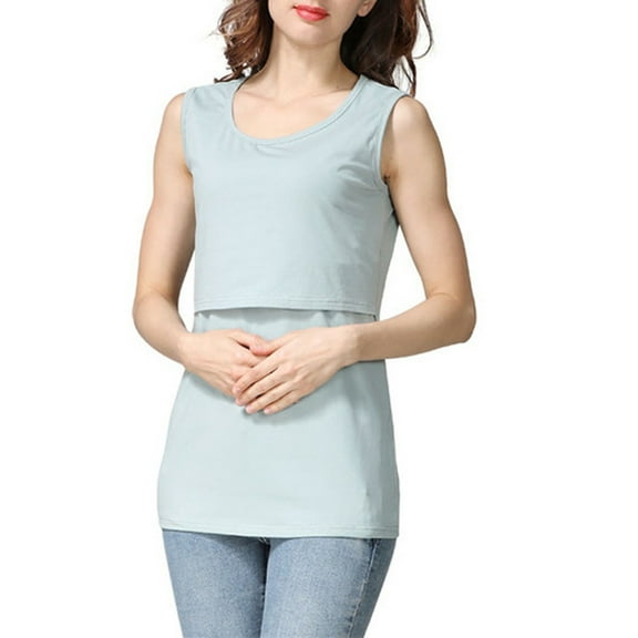 Diufon Maternity Nursing Dress for Women Sleeveless Double Layer Round Neck Basic Tank Tops Casual Home Clothes