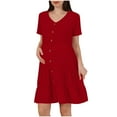 thumbnail image 1 of Diufon Maternity Plus Size Dress Short Sleeve V Neck Solid Color Button Dress Casual Loose Home Pregnant Dress, 1 of 7