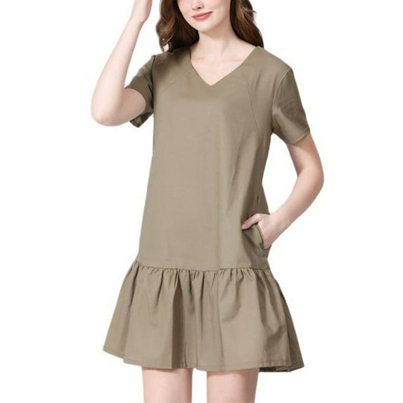 Diufon Maternity Short Sleeve Dress for Women Casual V Neck Pregnant Dress Home Daily Wearing Solid Color Dress
