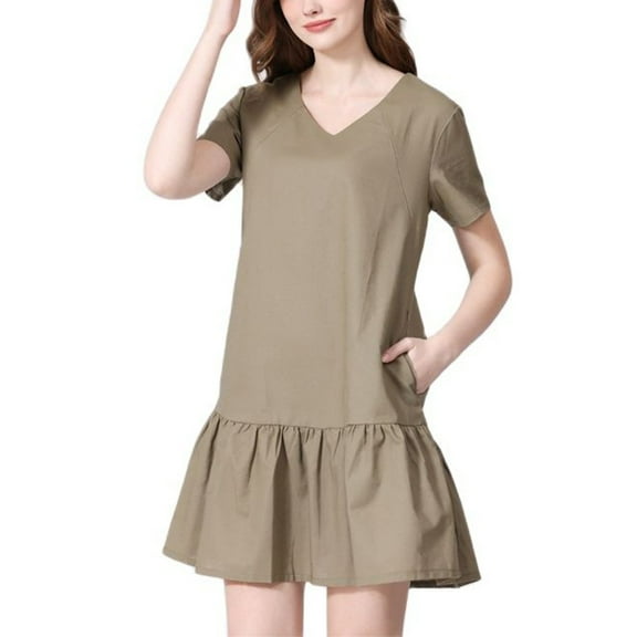 Diufon Maternity Short Sleeve Dress for Women Casual V Neck Pregnant Dress Home Daily Wearing Solid Color Dress