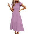 thumbnail image 1 of Diufon Maxi Dresses for Womens Summer Casual Round Neck Cap Sleeve Dress Solid Color Waisted Dress, 1 of 7