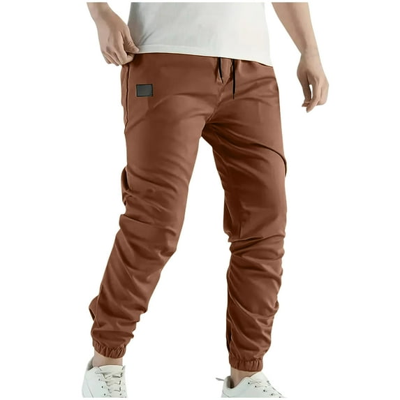 Diufon Men's Cargo Pants Casual Cotton Elastic Waist Drawstring Workout Tapered Jogger Pants with Pockets
