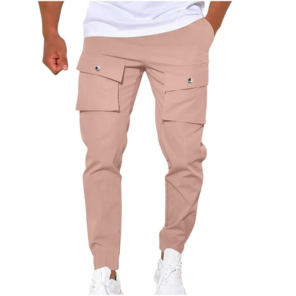 Diufon Men's Cargo Pants Casual Drawstring Waist Sport Running Pants Versatile Tapered Trousers with Pockets