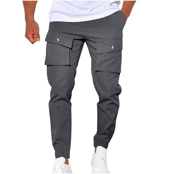 Diufon Men's Cargo Pants Casual Drawstring Waist Sport Running Pants Versatile Tapered Trousers with Pockets