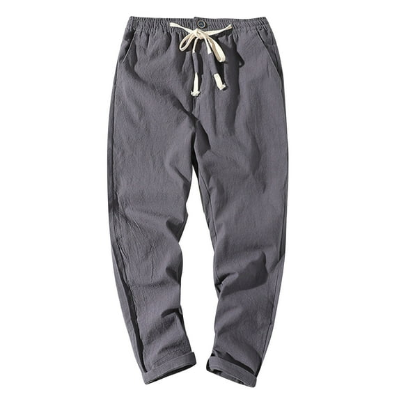 Diufon Men's Casual Pants Cotton Soft Drawstring Waist Straight Leg Loose Pant Solid Color Trousers with Pockets