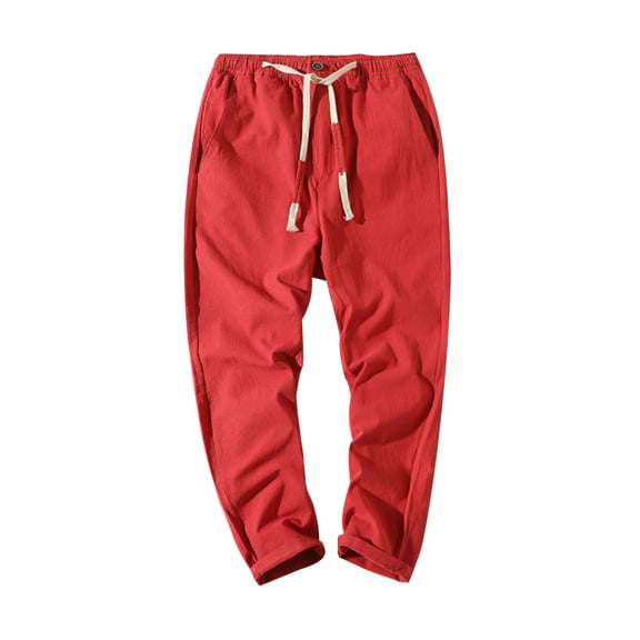 Diufon Men's Casual Pants Cotton Soft Drawstring Waist Straight Leg Loose Pant Solid Color Trousers with Pockets