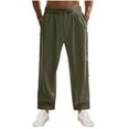 thumbnail image 1 of Diufon Men's Casual Pants Drawstring Waist Wide Leg Loose Cotton Linen Pant Trendy Side Button Trousers with Pockets, 1 of 7