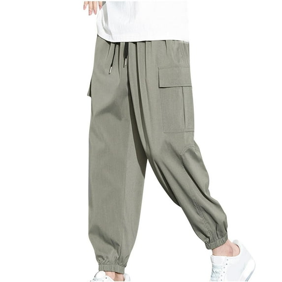 Diufon Men's Casual Pants Drawstring Waist Wide Leg Outdoor Hiking Pant Trendy Athletic Trousers with Pockets