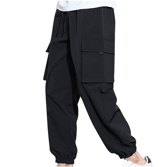 Diufon Men's Casual Pants Drawstring Waist Wide Leg Outdoor Hiking Pant Trendy Athletic Trousers with Pockets