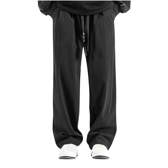 Diufon Men's Corduroy Wide Leg Pants Casual Baggy Elastic Waist Drawstring Trendy Warm Trousers with Pockets