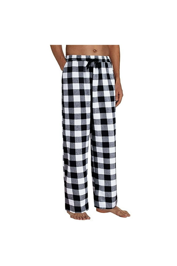 Men's Flannel Pajama Pant Casual Plaid Elastic Drawstring Waist Wide Leg Loose Sleep Pants with Pockets