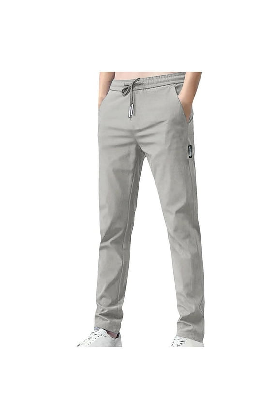 Men's Fleece Lined Winter Pants Casual Drawstring Waist Outdoor Thickened Warm Trousers with Pockets