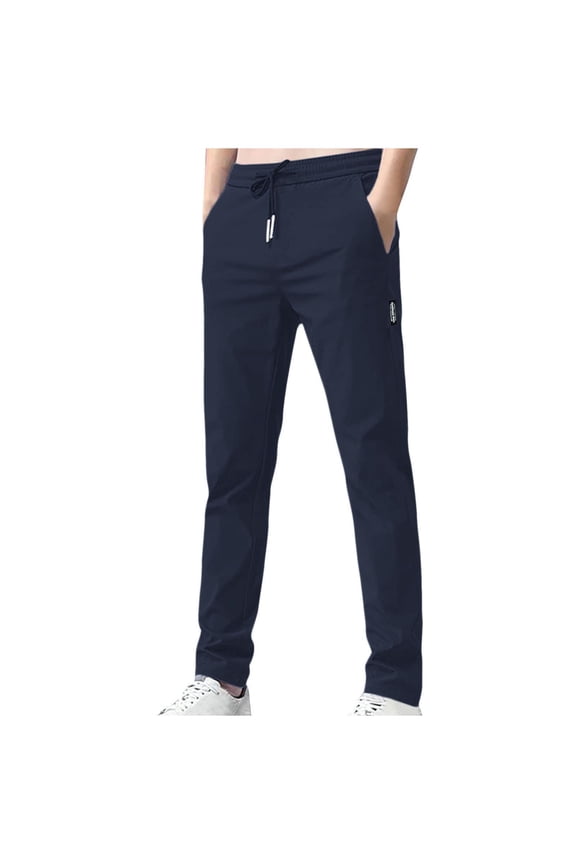 Men's Fleece Lined Winter Pants Casual Drawstring Waist Outdoor Thickened Warm Trousers with Pockets