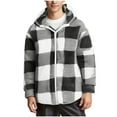 thumbnail image 1 of Diufon Mens Fleece Jacket Plus Size Winter Long Sleeved Cardigan with Pockets Warm Plush Plaid Hooded Jackets, 1 of 5