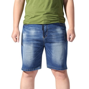 Diufon Men's Jeans Shorts Elastic Waist Drawstring Wide Leg Loose Stretch Shorts Casual Summer Shorts with Pockets