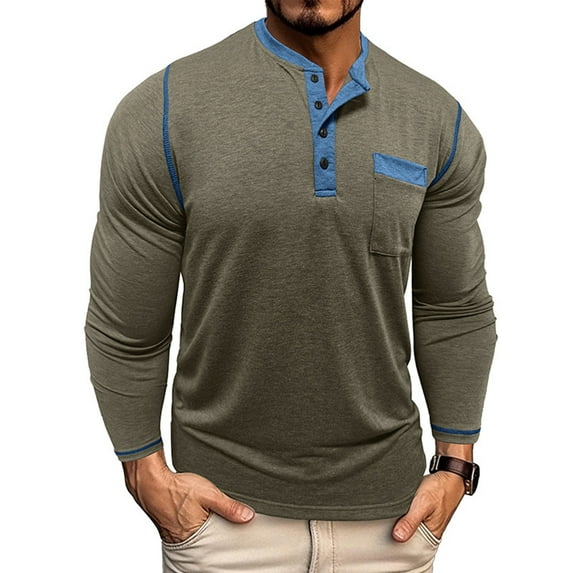 Diufon Men's Shirts Casual Long Sleeve Cotton T-Shirts Lightweight Classic Button V Neck Basic Tee Tops