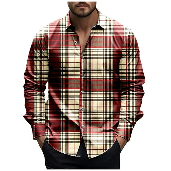 Diufon Men's Shirts Casual Long Sleeve Lapel Plaid Button Down Shirts Spring Summer Loose Lightweight Blouse