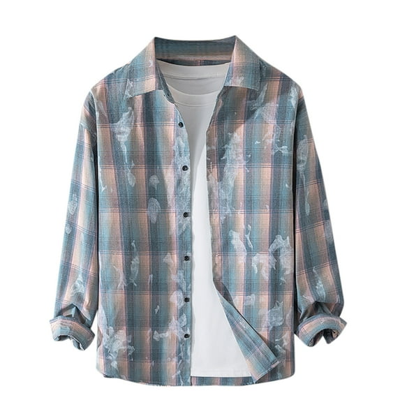 Diufon Men's Shirts Jacket Casual Long Sleeve Lapel Button Down Plaid Shirt Spring Summer Lightweight Tops