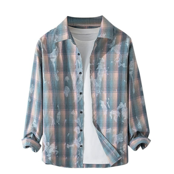 Diufon Men's Shirts Jacket Casual Long Sleeve Lapel Button Down Plaid Shirt Spring Summer Lightweight Tops