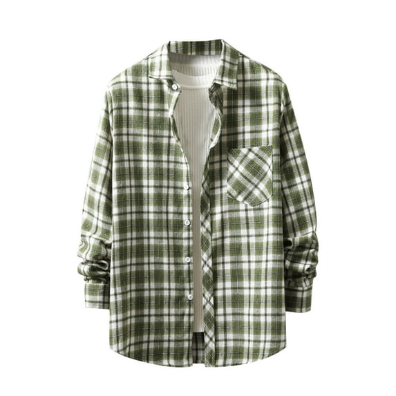 Diufon Men's Shirts Jacket Casual Long Sleeve Plaid Lapel Button Down Shirt Spring Summer Lightweight Blouse