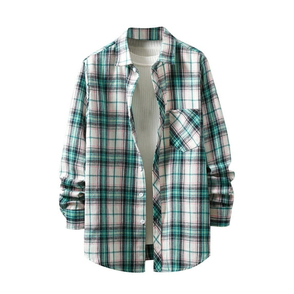 Diufon Men's Shirts Jacket Casual Long Sleeve Plaid Lapel Button Down Shirt Spring Summer Lightweight Blouse
