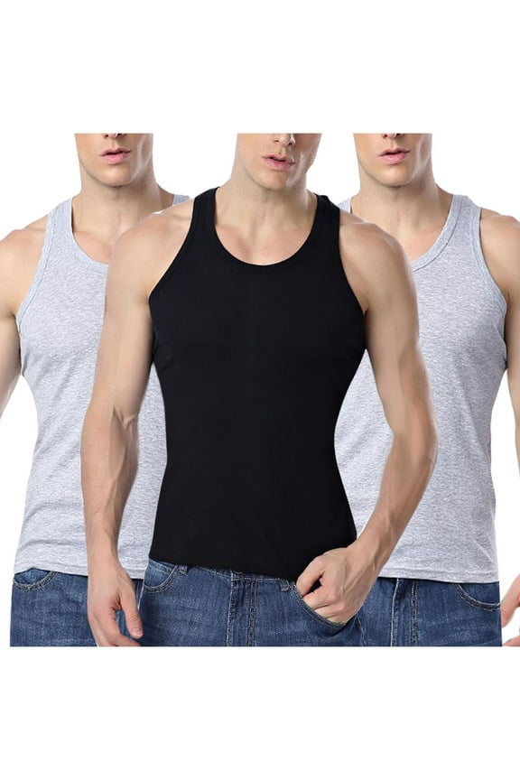 Men's Sleeveless Tank Top Cotton Workout Training Crewneck Undershirt Casual Athletic A-Shirts 2-3 Pack