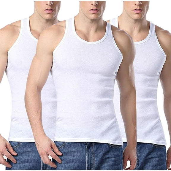 Diufon Men's Sleeveless Tank Top Cotton Workout Training Crewneck Undershirt Casual Athletic A-Shirts 2-3 Pack