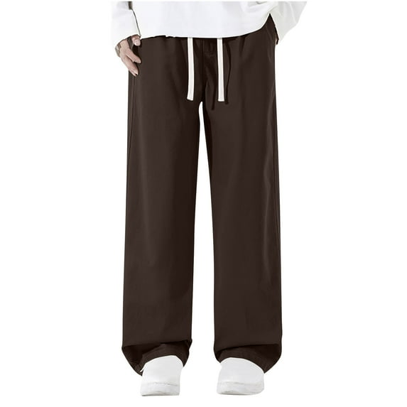 Diufon Men's Straight Leg Pants Casual Elastic Waist Drawstring Loose Trendy Versatile Cargo Pant with Pockets