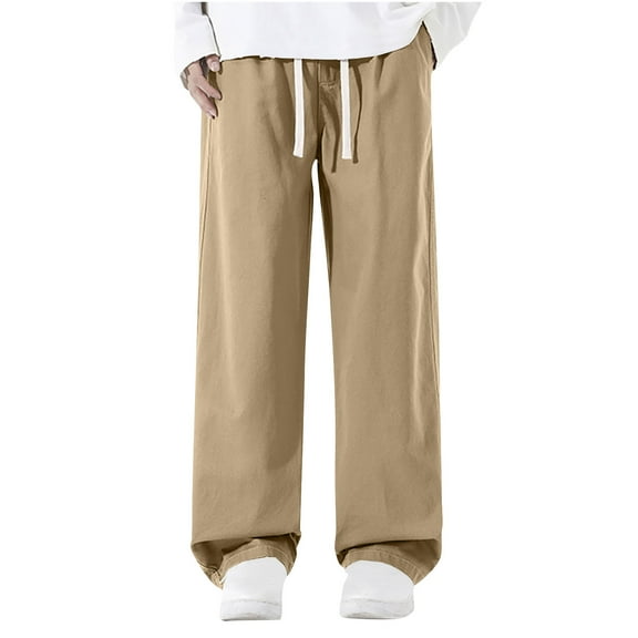 Diufon Men's Straight Leg Pants Casual Elastic Waist Drawstring Loose Trendy Versatile Cargo Pant with Pockets