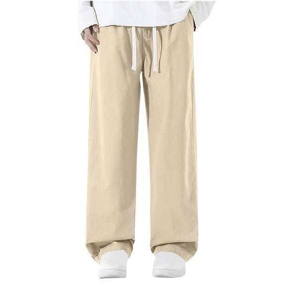 Diufon Men's Straight Leg Pants Casual Elastic Waist Drawstring Loose Trendy Versatile Cargo Pant with Pockets