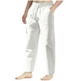 thumbnail image 1 of Diufon Men's Straight Leg Pants Cotton Linen Drawstring Waist Baggy Casual Versatile Trousers with Pockets, 1 of 6