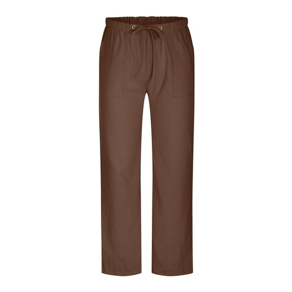 Diufon Men's Straight Leg Pants Cotton Linen Drawstring Waist Baggy Casual Versatile Trousers with Pockets
