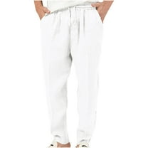 Diufon Men's Straight Leg Pants Cotton Linen Drawstring Waist Baggy Casual Versatile Trousers with Pockets