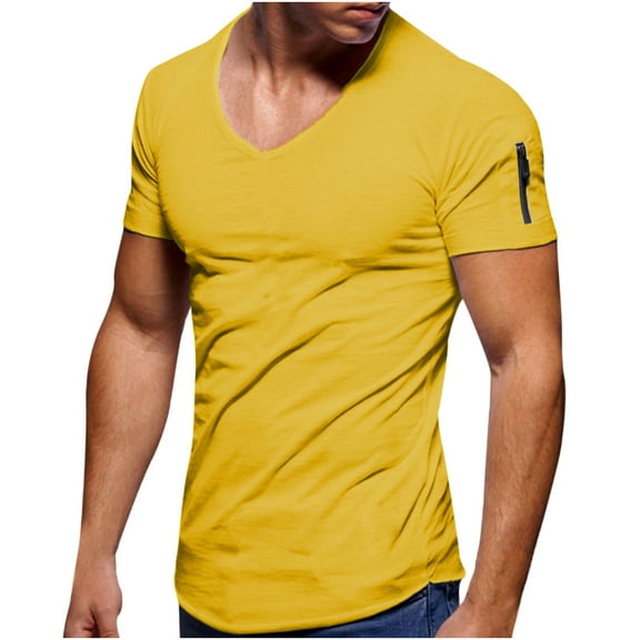 Diufon Men's T Shirts Casual Short Sleeve Deep V Neck Muscle Slim Tee Stretch Gym Workout Pullover Tops