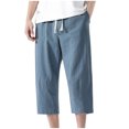 thumbnail image 1 of Diufon Men's Wide Leg Capri Pants Cotton Linen Drawstring Waist Loose Pant Solid Color Trousers with Pockets, 1 of 5