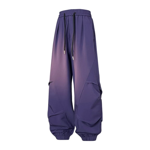 Diufon Men's Wide Leg Cargo Pants Loose Drawstring Waist Pants Trendy Streetwear Sweatpants with Pockets