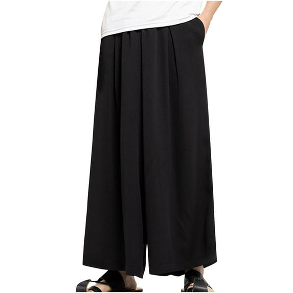 Diufon Men's Wide Leg Pants Soft Breathable Elastic Waist Baggy Pants Casual Versatile Pants with Pockets
