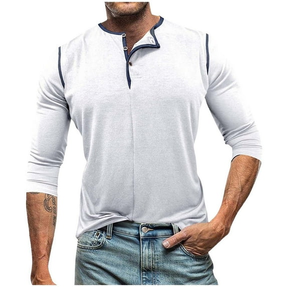 Diufon Mens 3/4 Sleeve Shirts Casual Soft Button V Neck Undershirts Lightweight Slim Vintage Pullover Tops