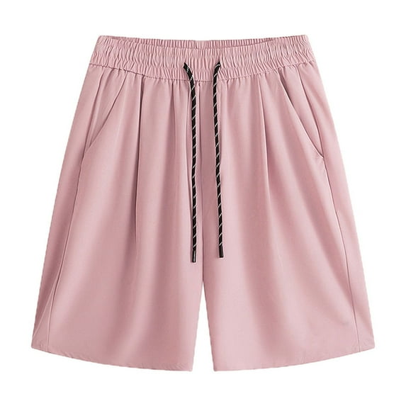 Diufon Mens Cotton Shorts Elastic Waist Drawstring Shorts with Pockets Solid Color Sports Shorts