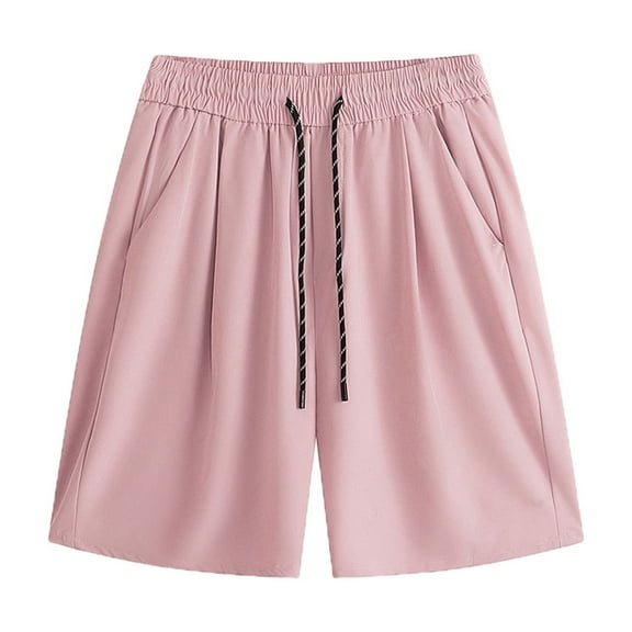 Diufon Mens Cotton Shorts Elastic Waist Drawstring Shorts with Pockets Solid Color Sports Shorts