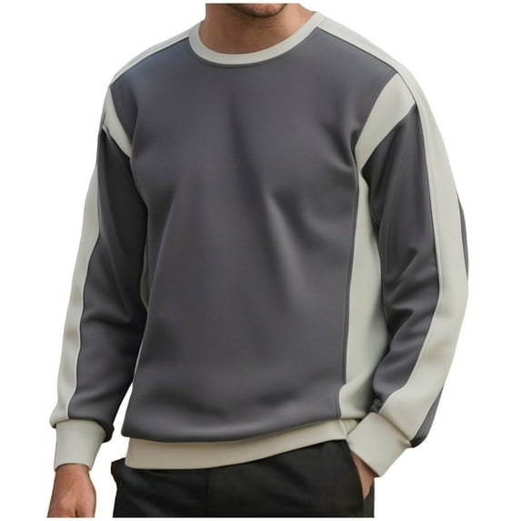 Diufon Mens Crewneck Sweatshirts Casual Long Sleeve Athletic Pullover Fall Winter Color Block Thermal Shirts