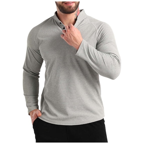 Diufon Mens Long Sleeve Button Down Shirts Lightweight Pullover Workout Casual Tees Solid Color Sport Tops