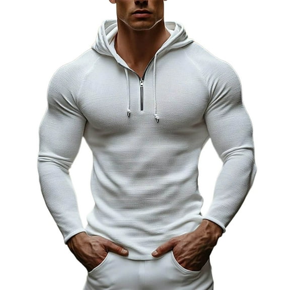 Diufon Mens Long Sleeve Hoodies Lightweight Muscle Knitted Cotton Sweatshirt Athletic Hooded Sweatshirts