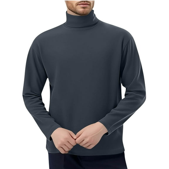 Diufon Mens Long Sleeve Tops Casual Mock Turtleneck Solid Color Basic Pullover Fall Winter Thermal Shirts