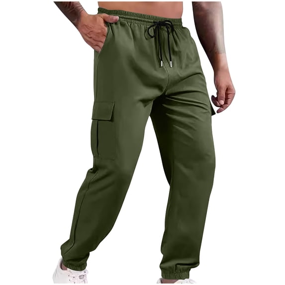 Diufon Mens Outdoor Cargo Pants Elastic Waist Drawstring Sweatpants Athletic Pants with Multi-pocket