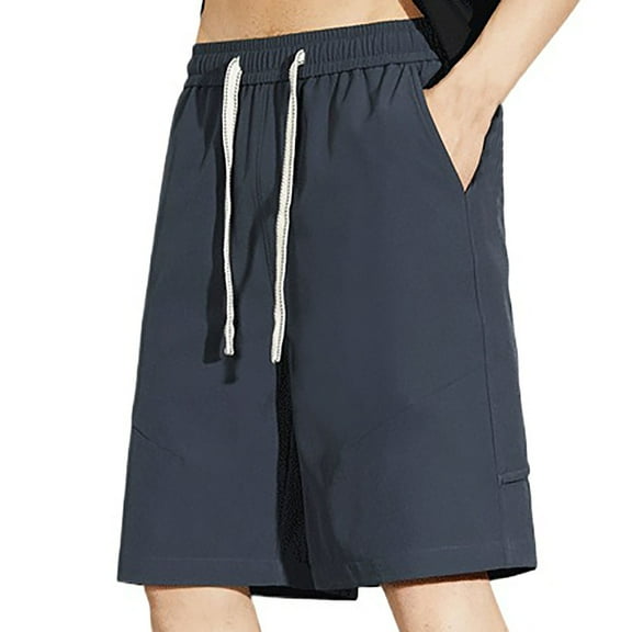 Diufon Mens Plus Size Short Elastic Waist Drawstring Shorts Pockets Casual Solid Color Work Shorts
